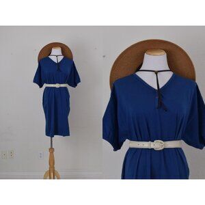 Vintage 80s T-shirt Blue Pullover Dress‎ ONE SIZE